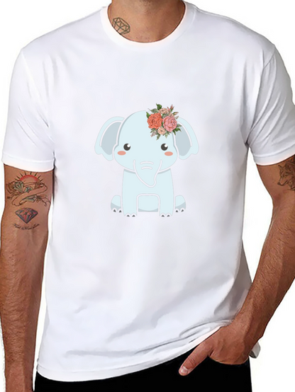 Cute Elephant Flower Crown Graphic Tee - Black