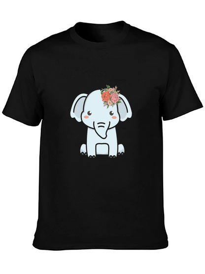 Cute Elephant Flower Crown Graphic Tee - Black