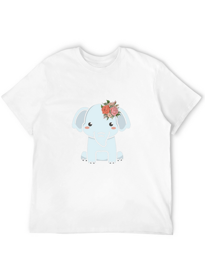 Cute Elephant Flower Crown Graphic Tee - Black