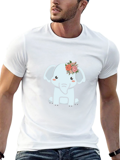Cute Elephant Flower Crown Graphic Tee - Black