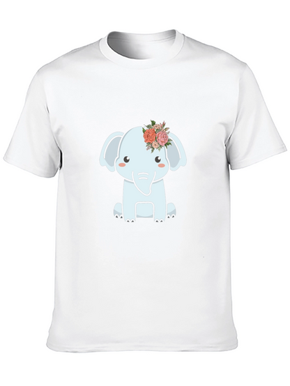 Cute Elephant Flower Crown Graphic Tee - Black