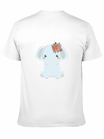 Cute Elephant Flower Crown Graphic Tee - Black