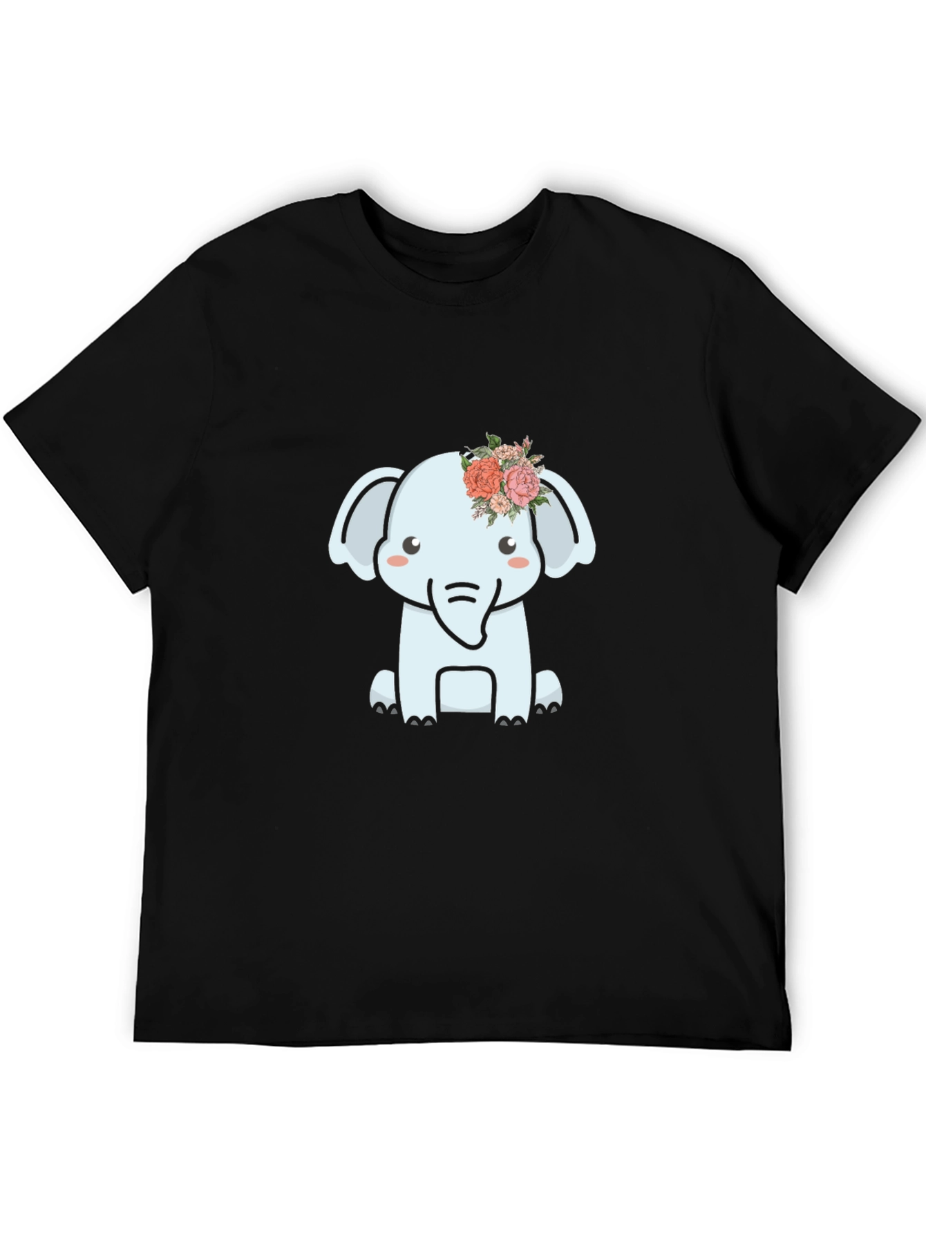 Cute Elephant Flower Crown Graphic Tee - Black