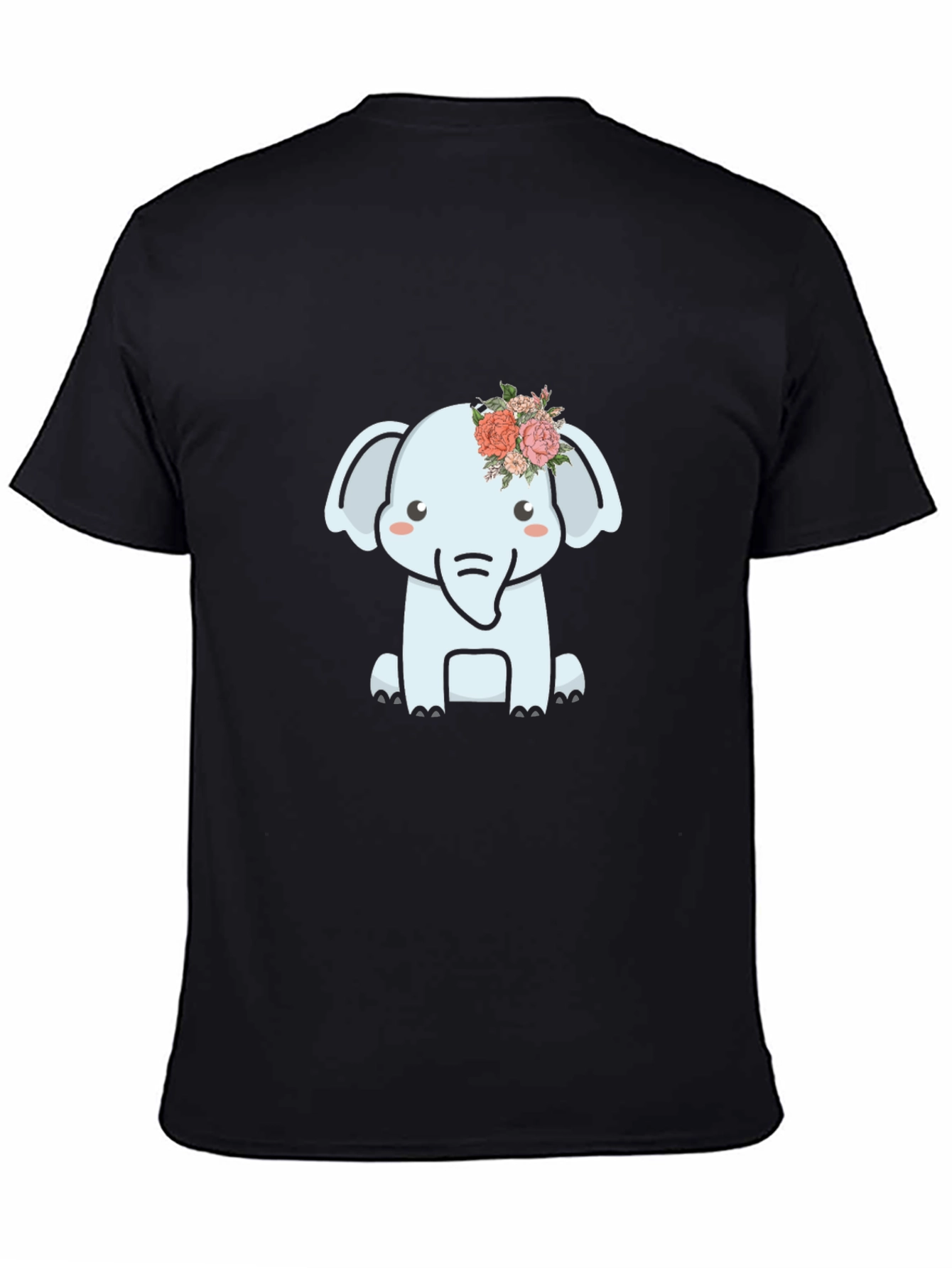 Cute Elephant Flower Crown Graphic Tee - Black