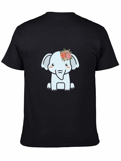 Cute Elephant Flower Crown Graphic Tee - Black