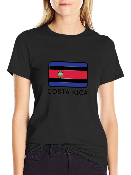 Costa Rica Flag Graphic Tee - Black Crew Neck T-Shirt