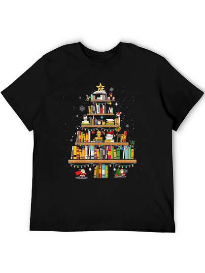 Book Christmas Tree T-Shirt: Holiday Librarian Tee