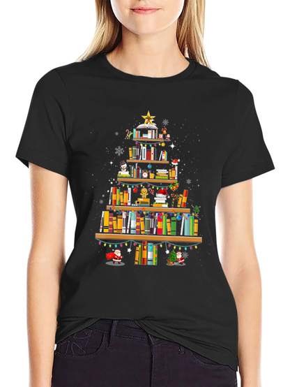 Book Christmas Tree T-Shirt: Holiday Librarian Tee