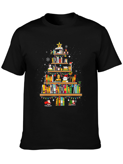Book Christmas Tree T-Shirt: Holiday Librarian Tee