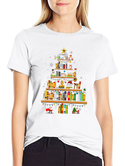 Book Christmas Tree T-Shirt: Holiday Librarian Tee