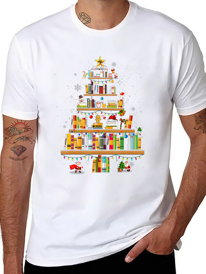 Book Christmas Tree T-Shirt: Holiday Librarian Tee