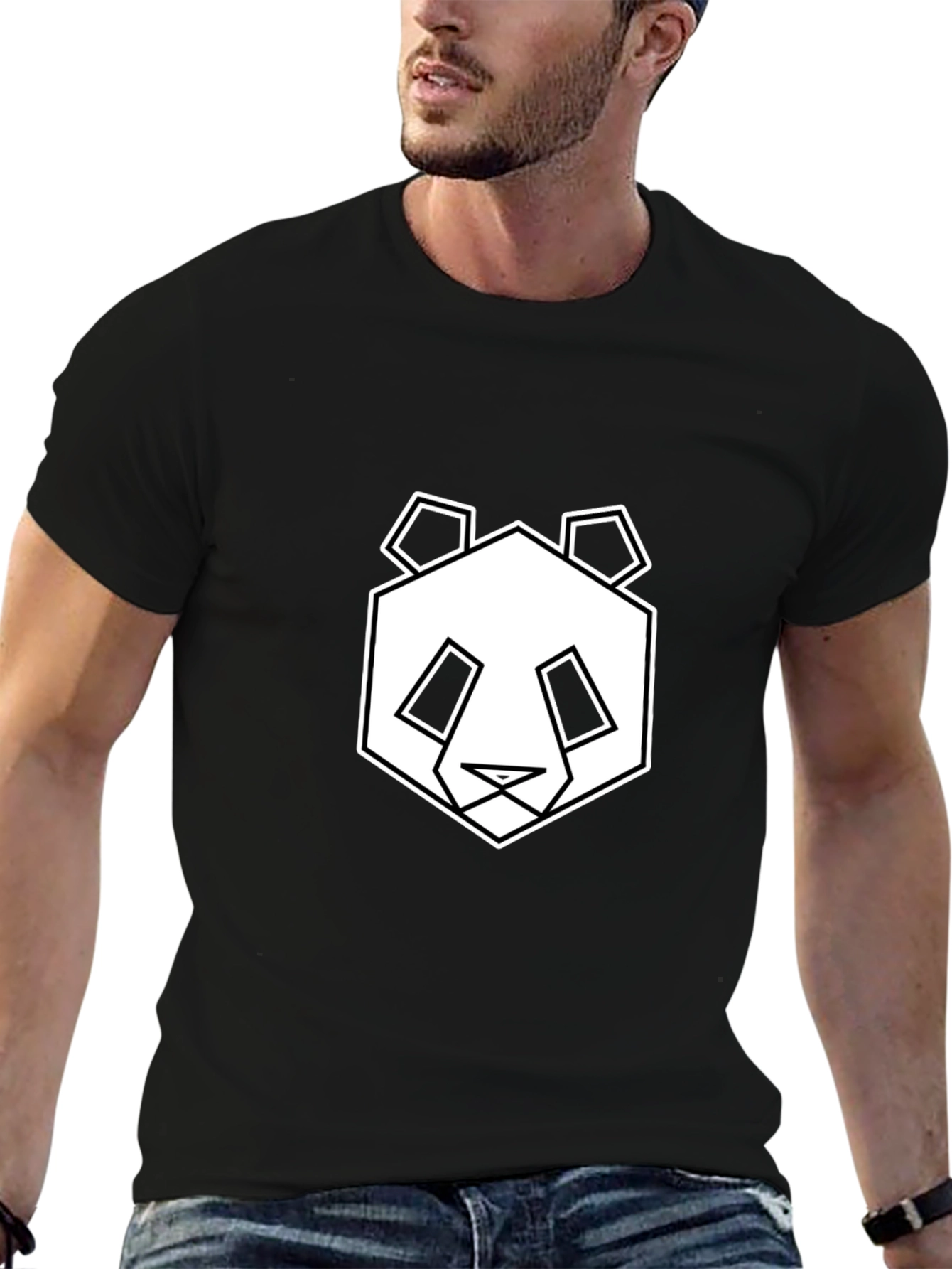 Geometric Panda Graphic Tee - Black