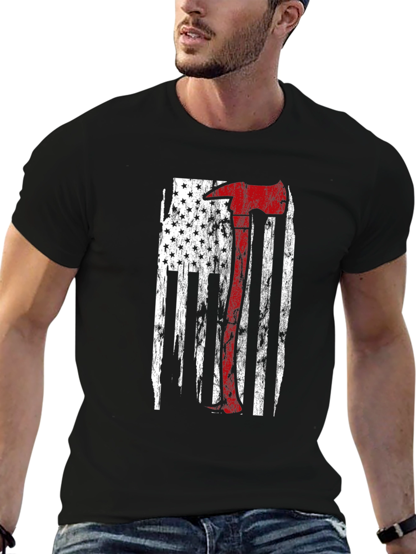 Firefighter Axe US Flag T-Shirt