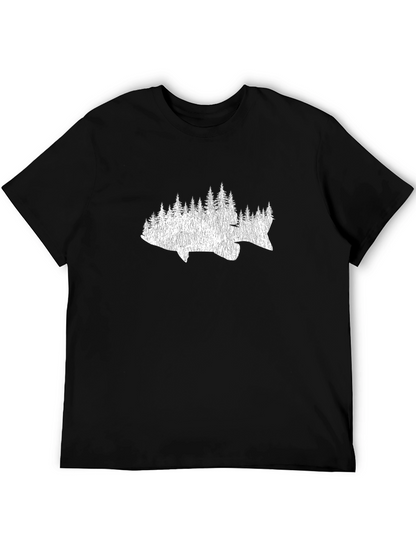 Fish & Trees Graphic Tee - Black Cotton T-Shirt