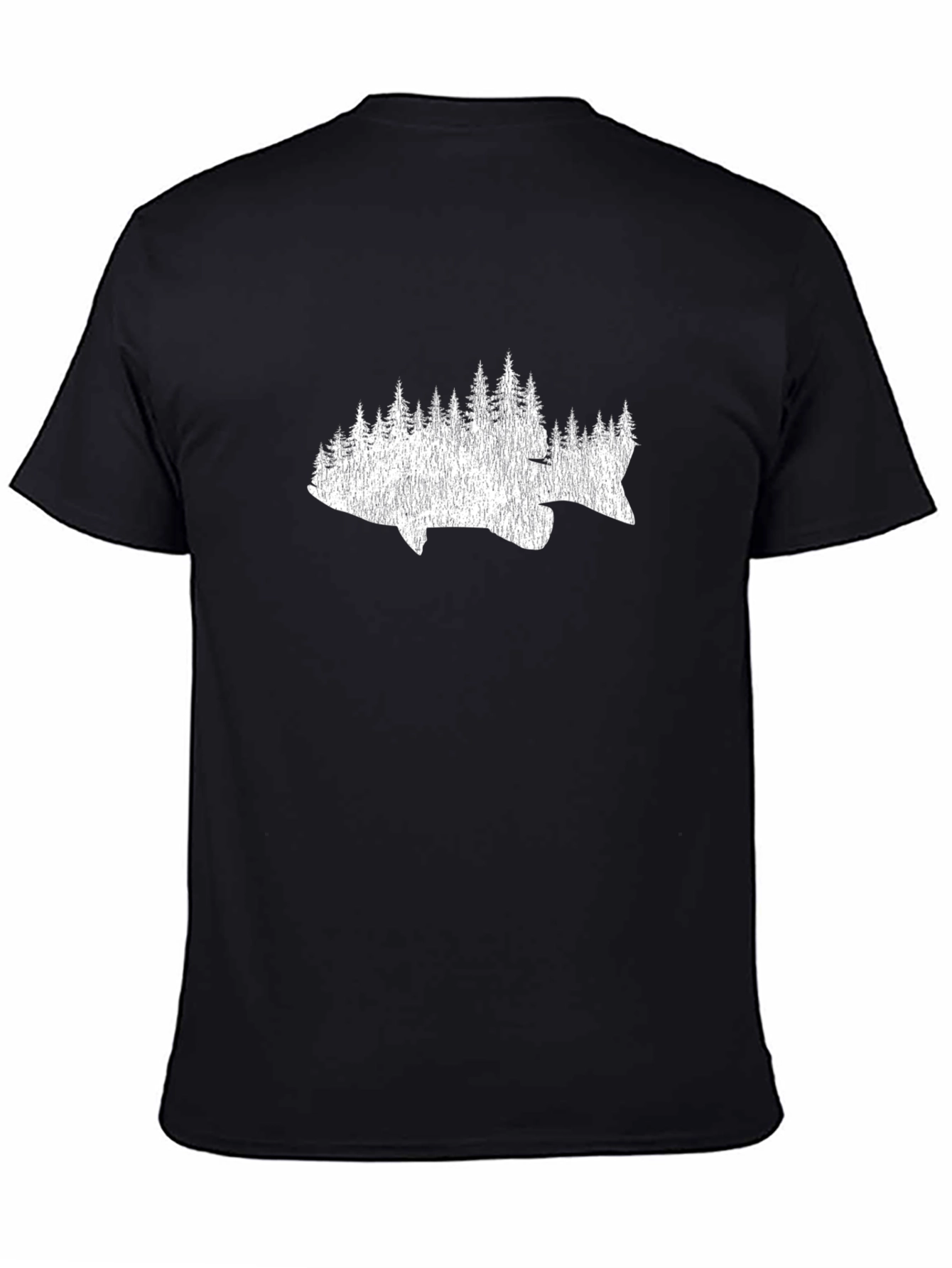 Fish & Trees Graphic Tee - Black Cotton T-Shirt