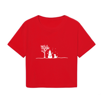 Winter Snowman & Puppy Festive Graphic Crop Top ??