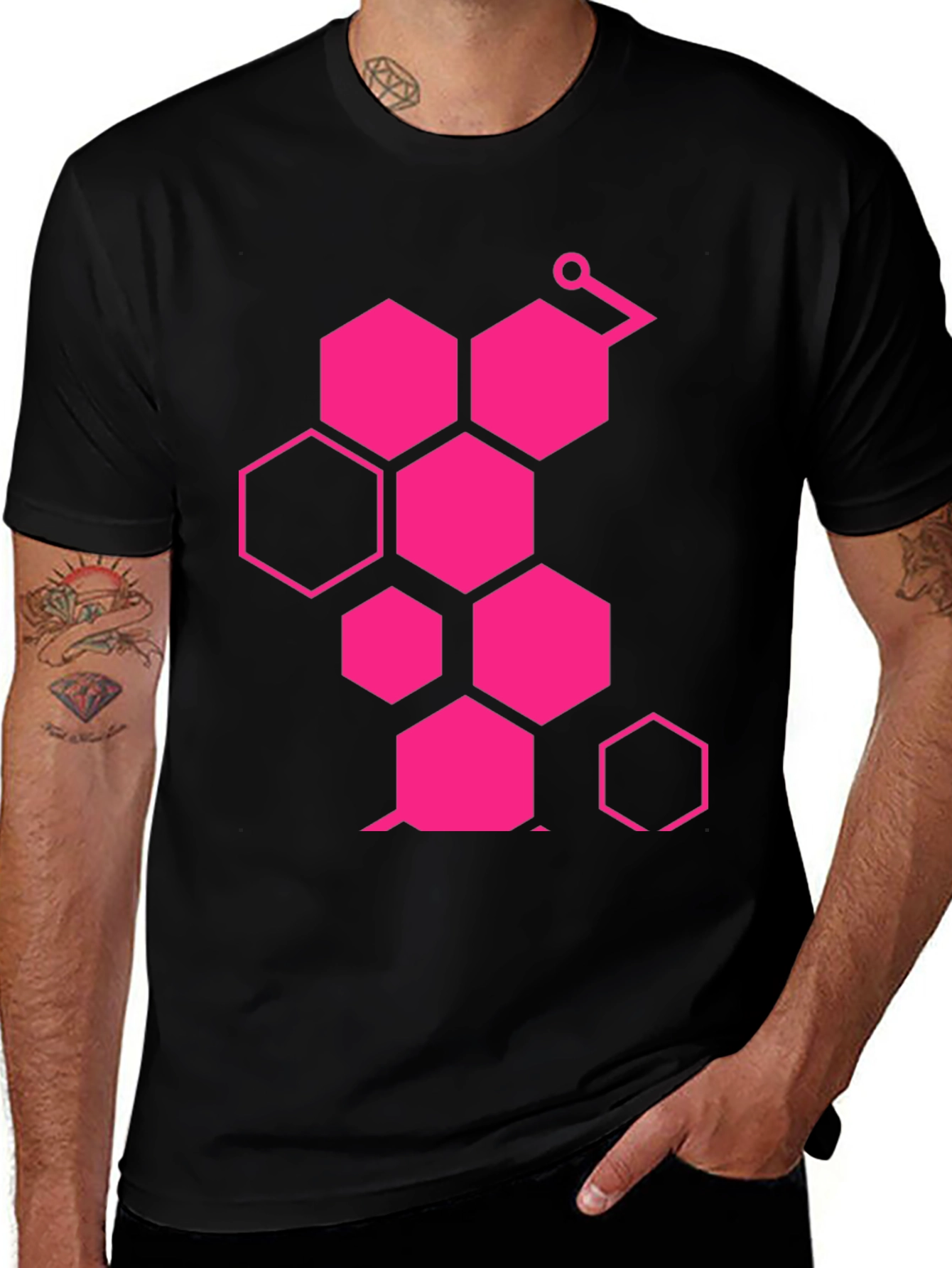 Geometric Hexagon Graphic Tee - Casual Style