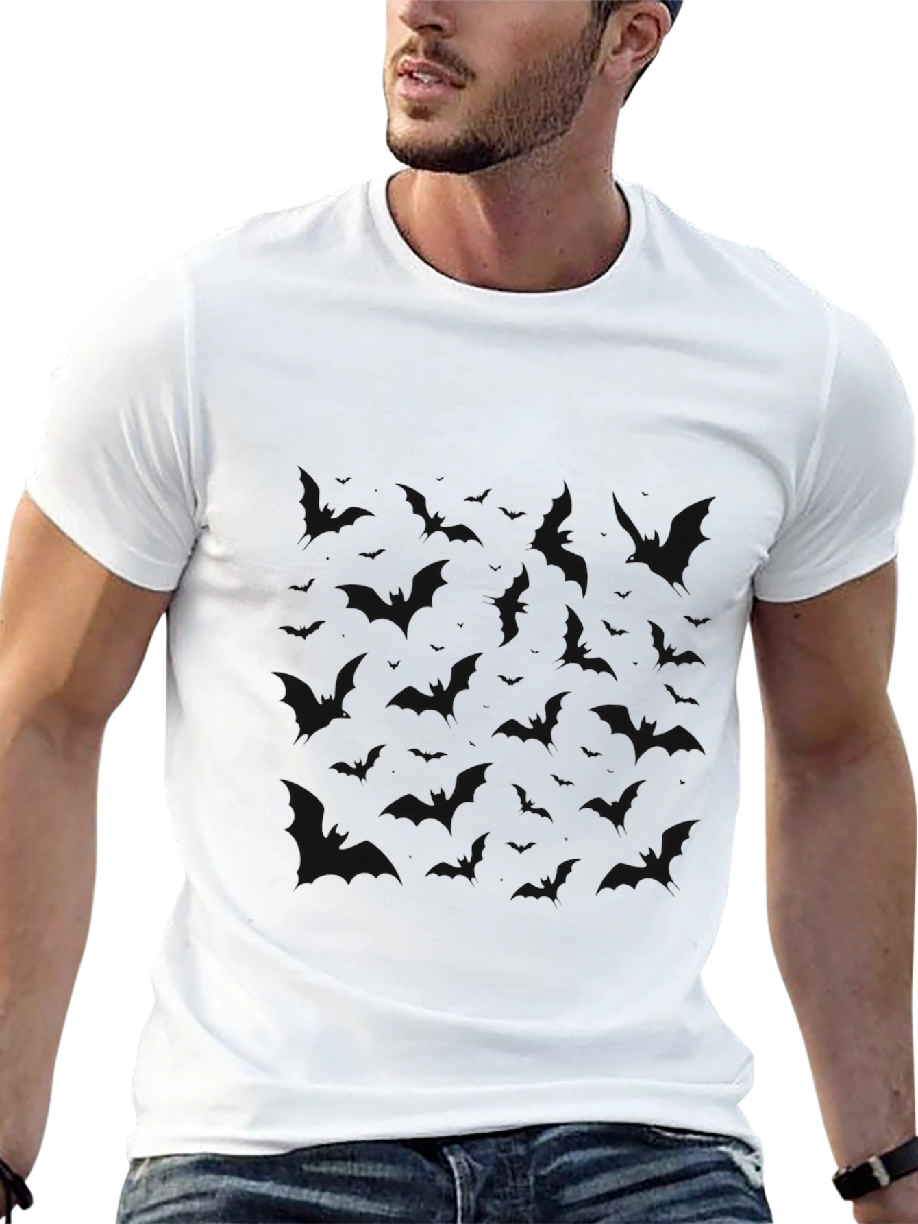 Mens Black T-Shirt with Bat Pattern