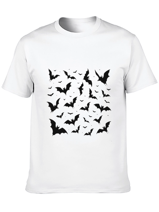 Mens Black T-Shirt with Bat Pattern