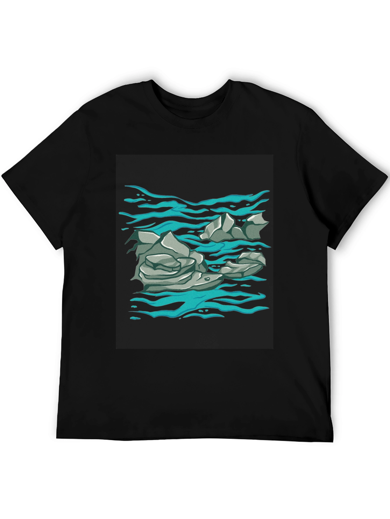 Rock and Water Graphic Print Black T-Shirt