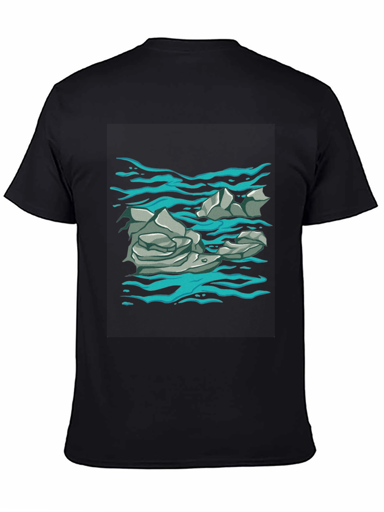 Rock and Water Graphic Print Black T-Shirt