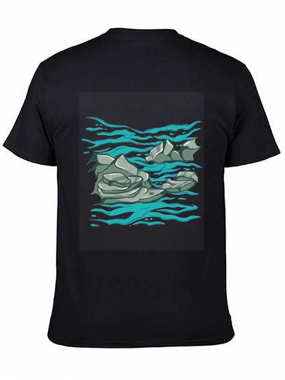 Rock and Water Graphic Print Black T-Shirt
