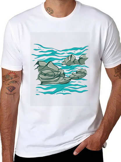 Rock and Water Graphic Print Black T-Shirt