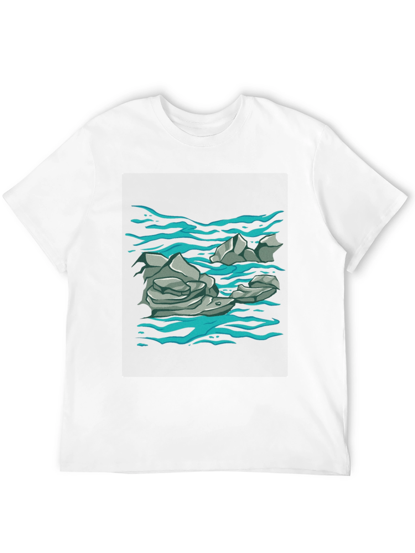 Rock and Water Graphic Print Black T-Shirt