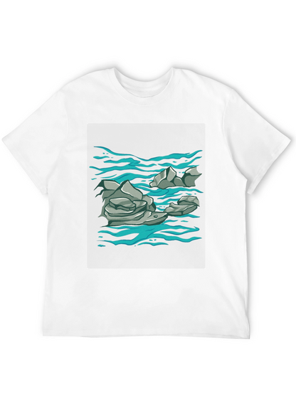 Rock and Water Graphic Print Black T-Shirt