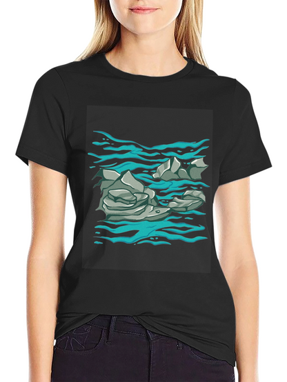 Rock and Water Graphic Print Black T-Shirt
