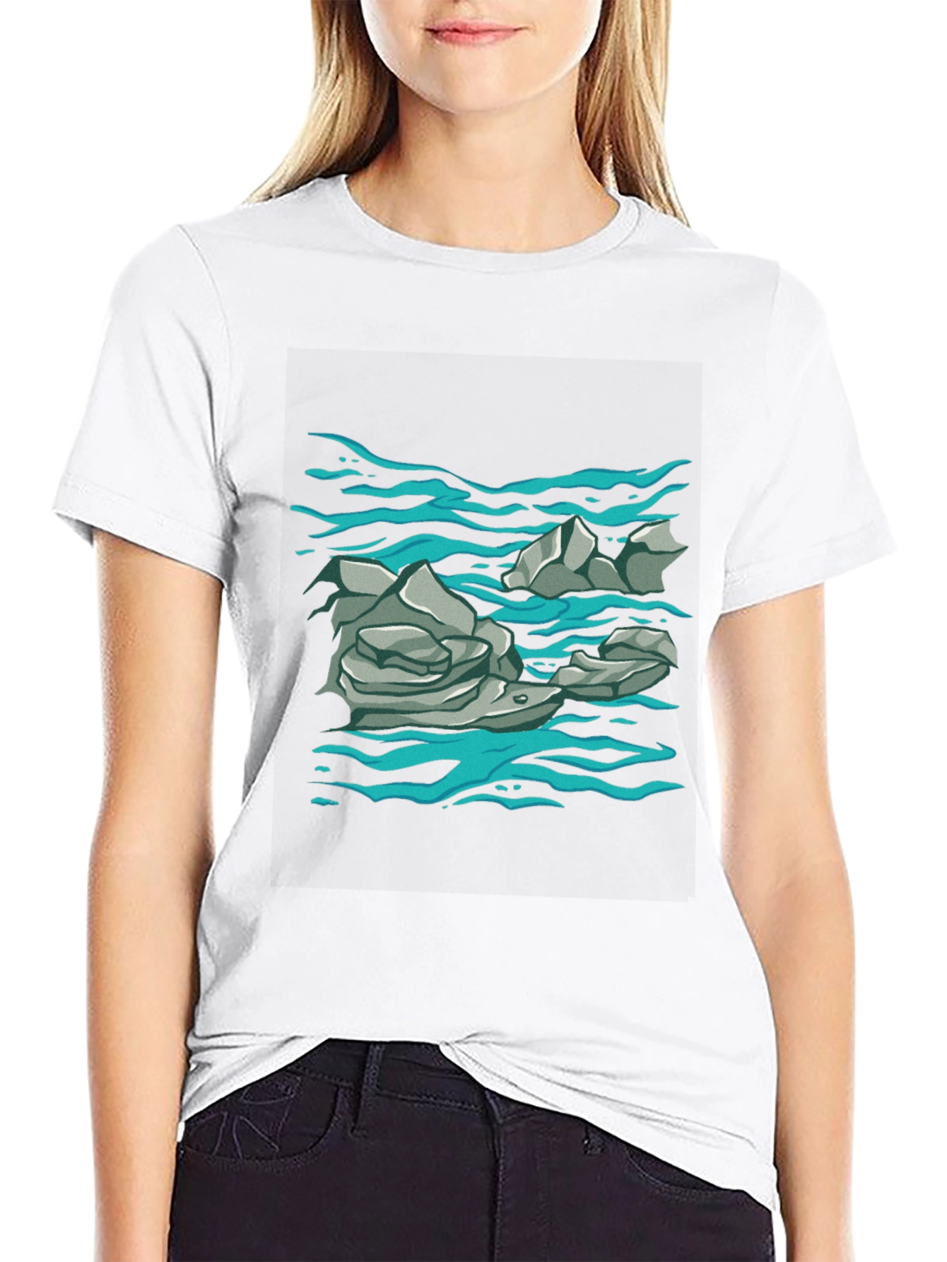 Rock and Water Graphic Print Black T-Shirt