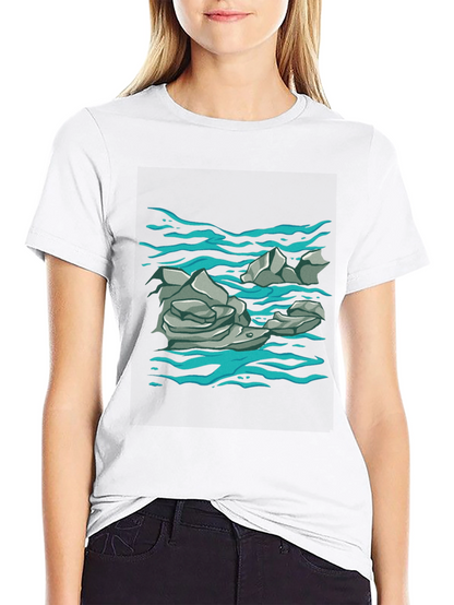 Rock and Water Graphic Print Black T-Shirt