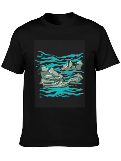 Rock and Water Graphic Print Black T-Shirt