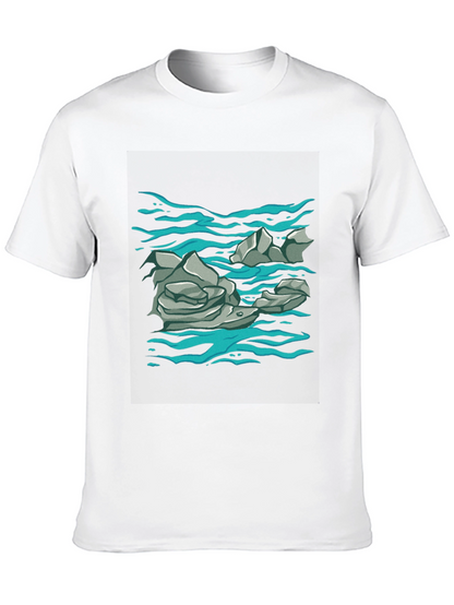 Rock and Water Graphic Print Black T-Shirt