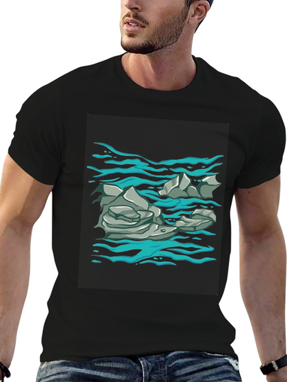 Rock and Water Graphic Print Black T-Shirt