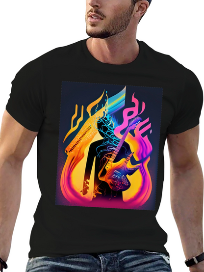 Abstract Guitarist Graphic Tee - Black Cotton Blend