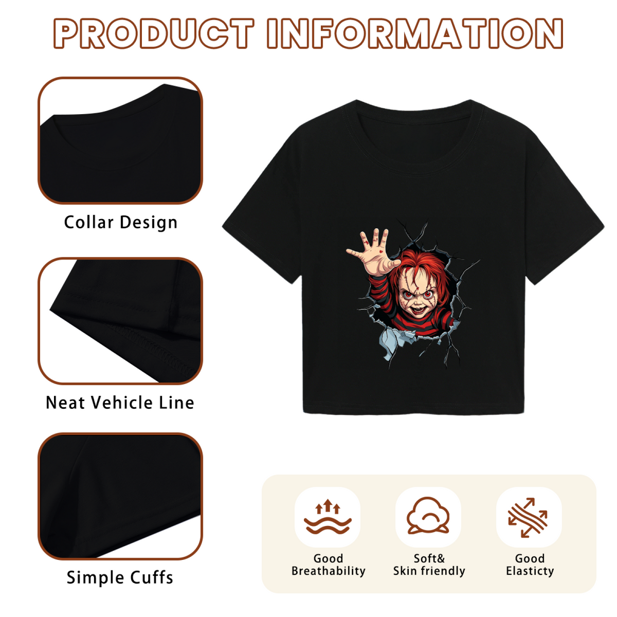 Terrifying Chucky Breaking Through Wall Horror Halloween Crop Top