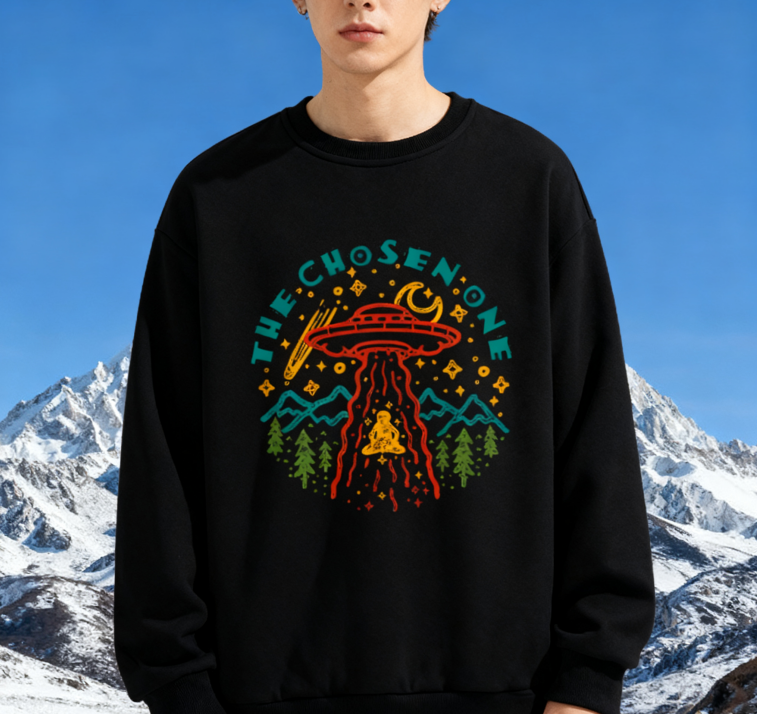 Cosmic Chosen One UFO Meditation Graphic Crewneck