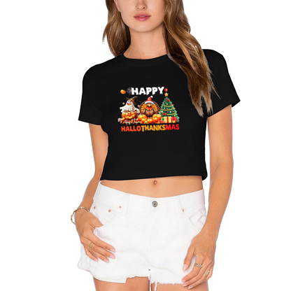 Happy Hallothanksmas Halloween Thanksgiving Christmas Mix Crop Top