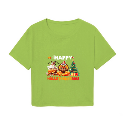 Happy Hallothanksmas Halloween Thanksgiving Christmas Mix Crop Top