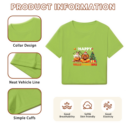 Happy Hallothanksmas Halloween Thanksgiving Christmas Mix Crop Top