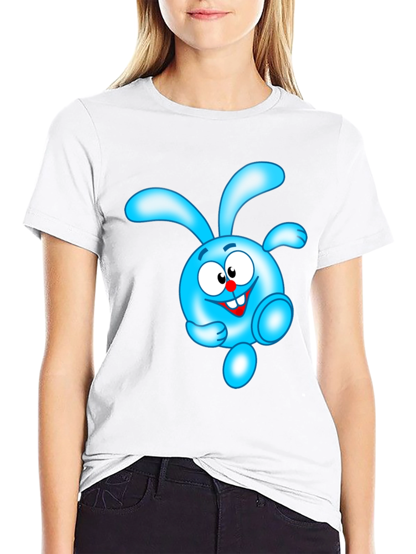 Blue Cartoon Character Black T-Shirt