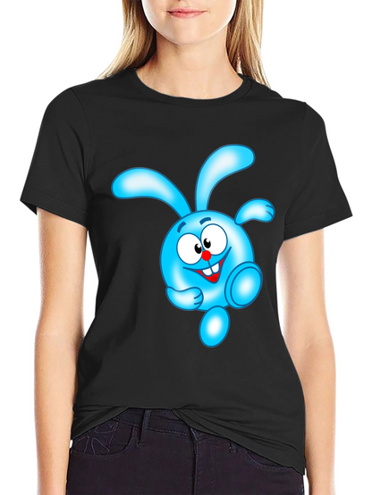 Blue Cartoon Character Black T-Shirt