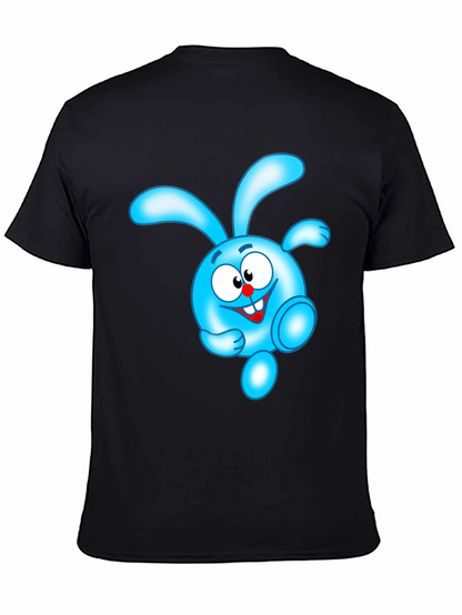 Blue Cartoon Character Black T-Shirt