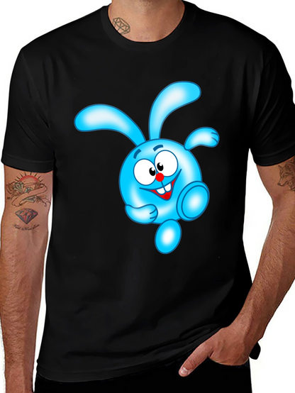Blue Cartoon Character Black T-Shirt