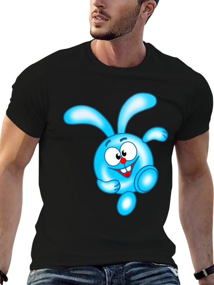 Blue Cartoon Character Black T-Shirt