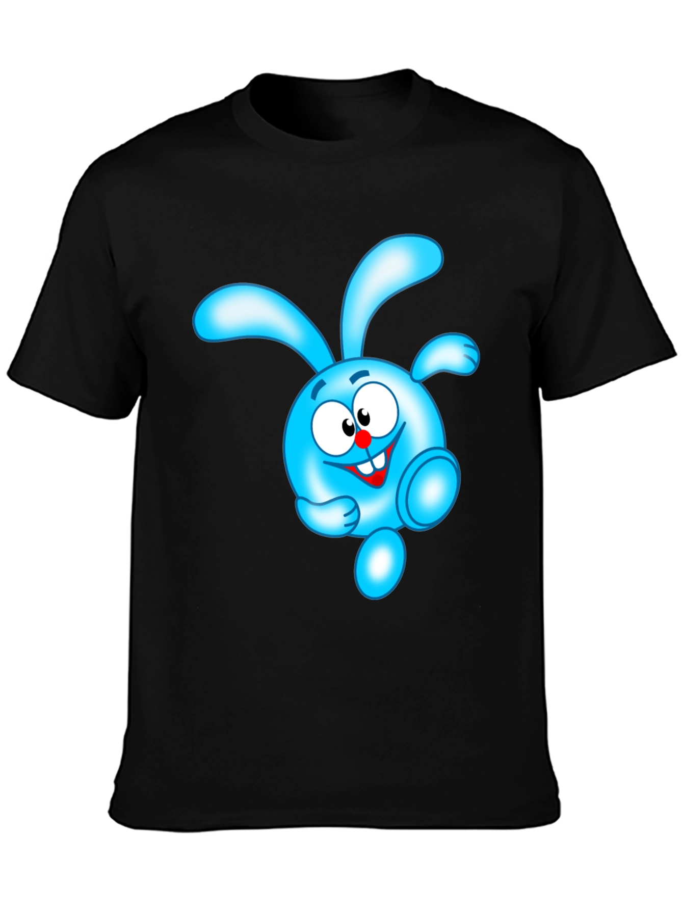 Blue Cartoon Character Black T-Shirt