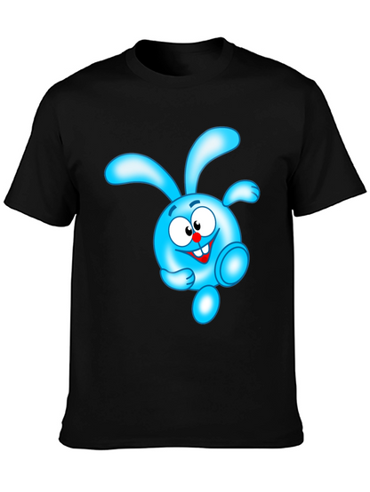 Blue Cartoon Character Black T-Shirt