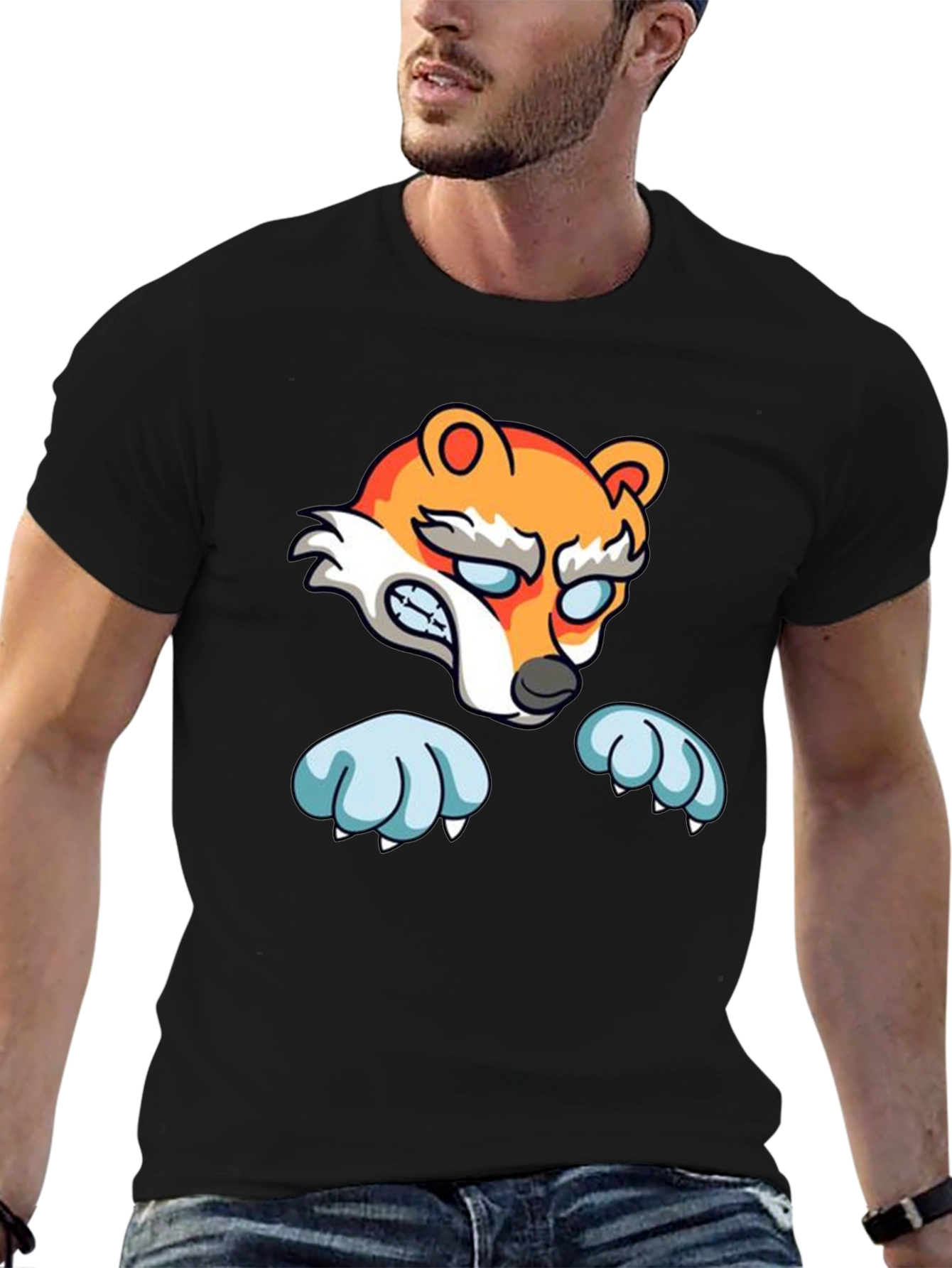 Cartoon Fox Graphic Black T-Shirt
