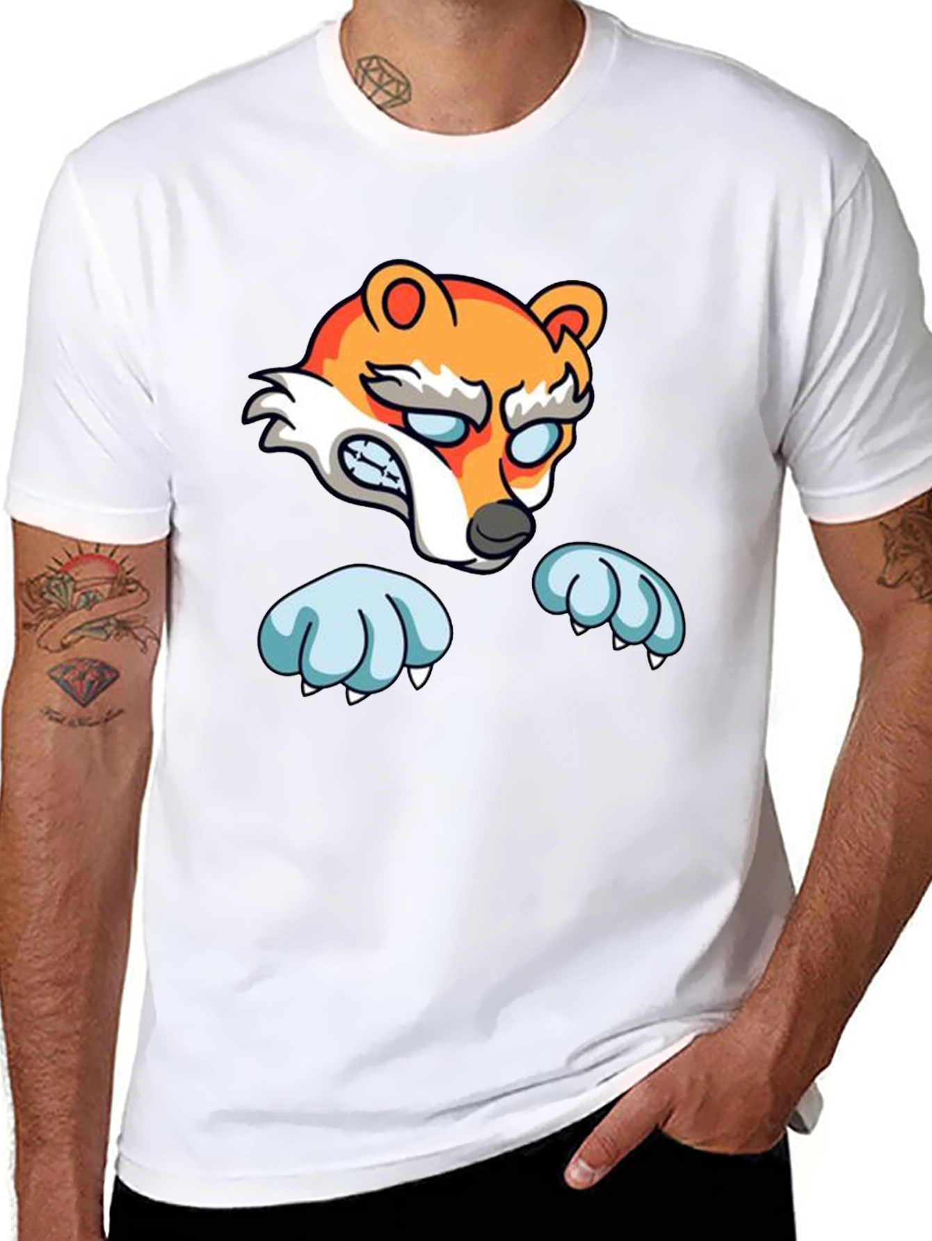 Cartoon Fox Graphic Black T-Shirt